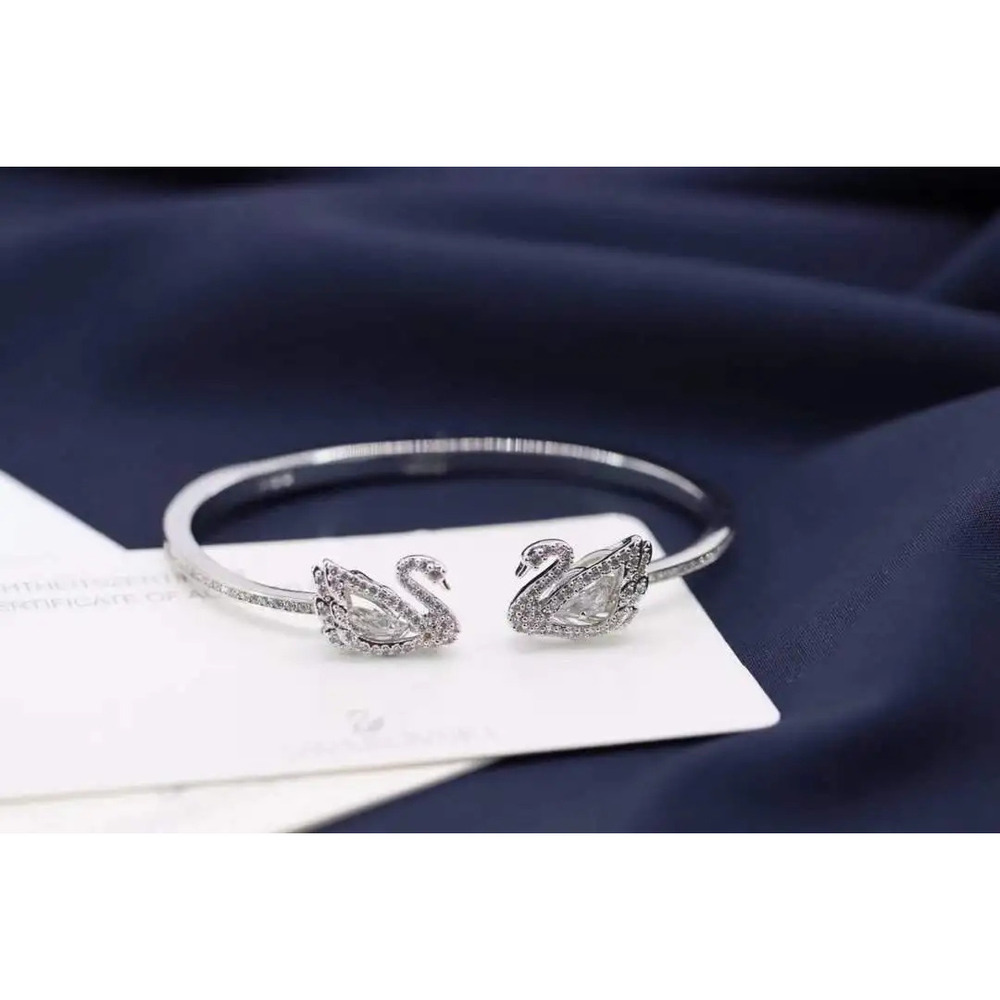 Swarovski white gold openwork double swan bracelet